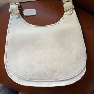Vintage Coach Large Crescent Saddle Bag White EUC
